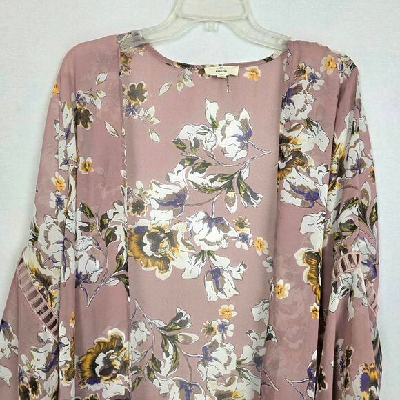 Entro M Mauve Floral Bell Sleeve Open Kimono - Picture 4 of 8